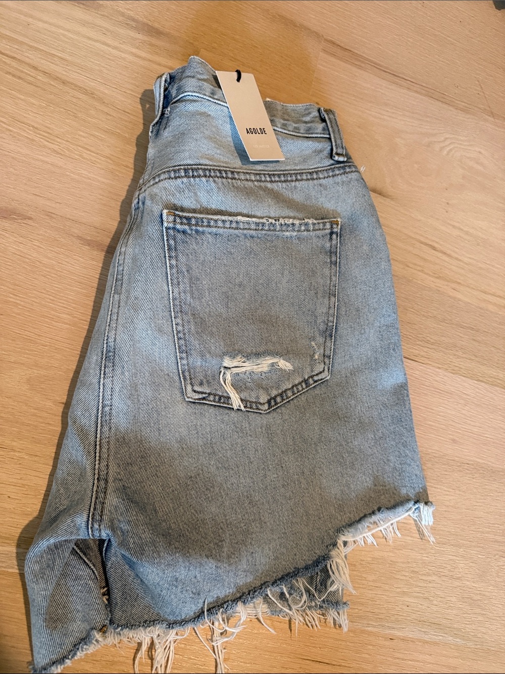 Agolde Light Wash Frayed Hem Denim Shorts - Picture 2 of 4
